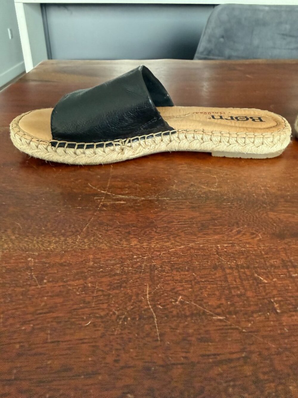 Born drias Black Leather Espadrille Slide Sandals Women’s Size 7 - Picture 7 of 13
